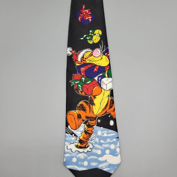Vintage Disney Christmas Tigger Tie Black Festive Holiday Design - Picture 2 of 7